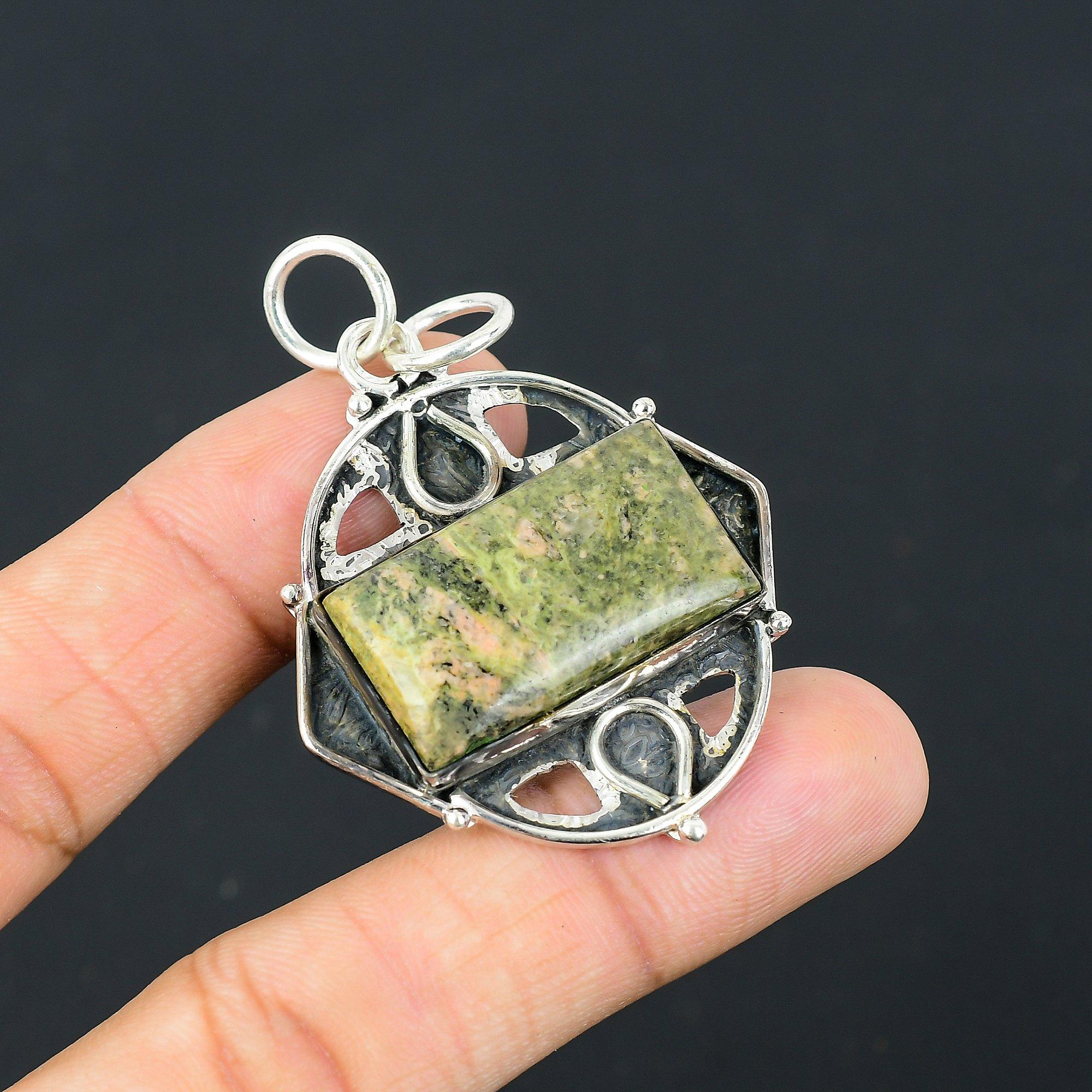 Sisters Day Sale Heart Chakra Unakite Stone Boho Pendant Jewelry Sterling Silver