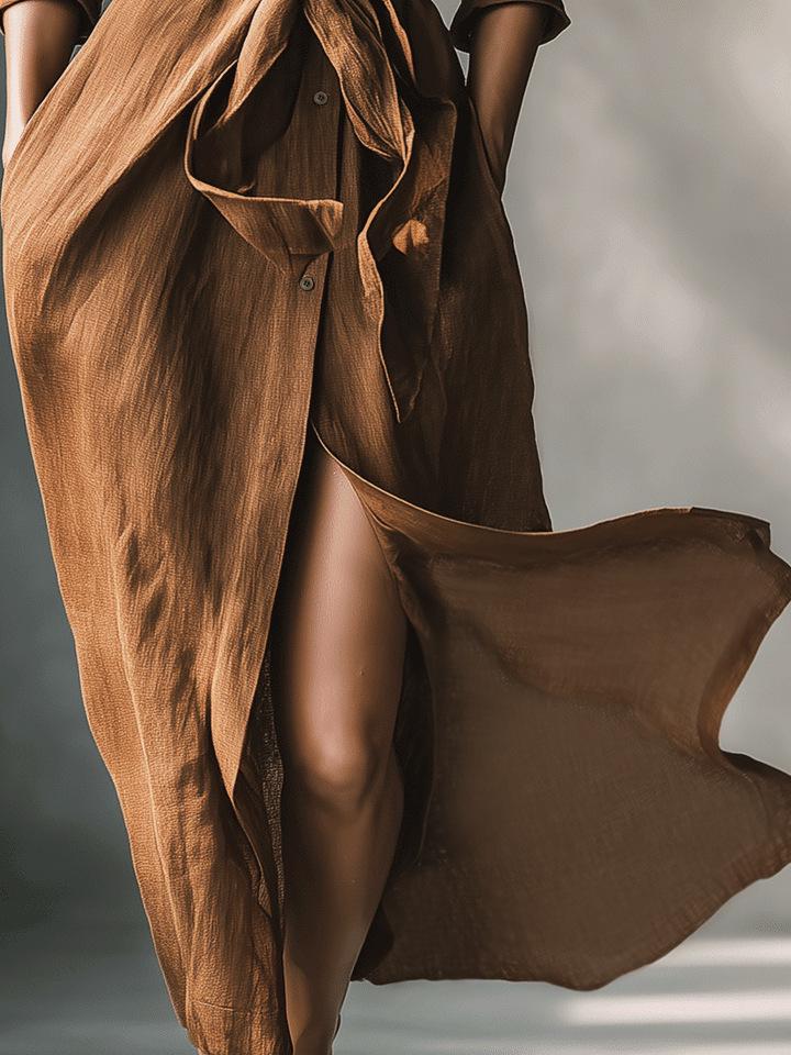 2026 European Style Caramel Brown Women's Commuting & Dating Shirt Dress