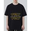 Black T Shirt with Pew Pew and Vroosh Deep Boop Text Print for Casual Wear