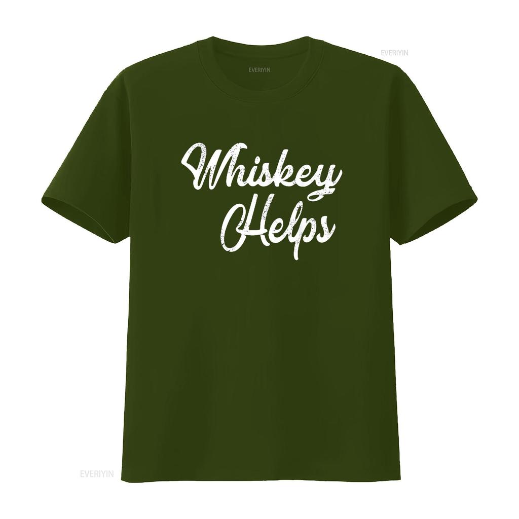 Whiskey Helps T Shirt Distressed Funny Bar Black Large vintage Washed Top For Everyday Wear Soft Versatile Slightly Unisex