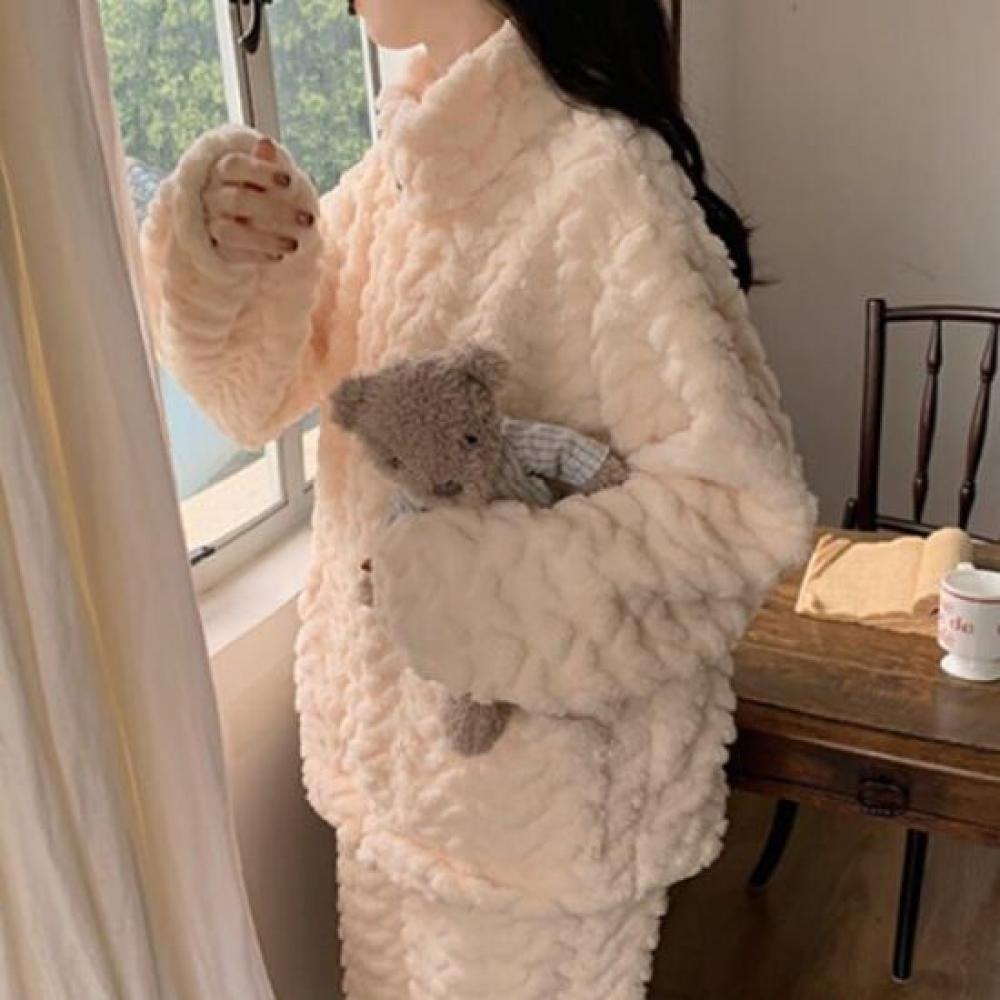Navava Women Fleece Long Sleeve Zip Up Pajama Set Nt2062