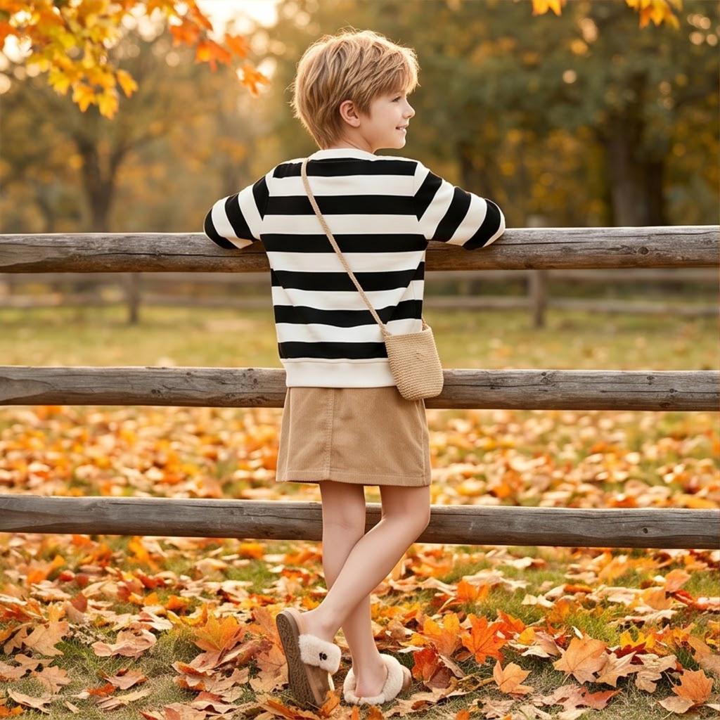 Sudadera de Manga Larga a Rayas con Cuello Redondo para Niños y Niñas, Jersey Casual Cómodo para Otoño e Invierno