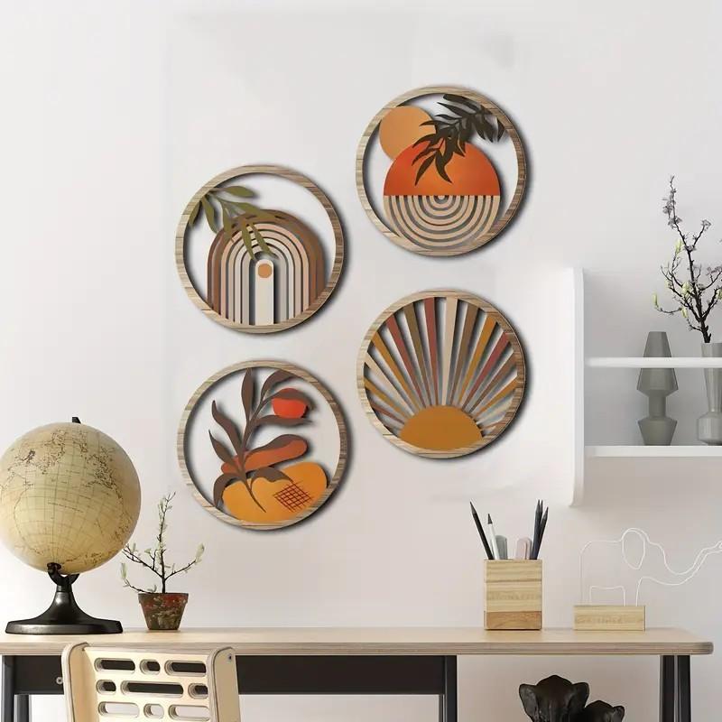 Wall Decor Set With Wooden Craft Pieces For Rustic Home Interior