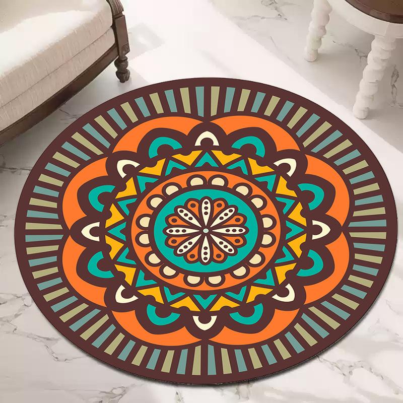 Tappeti Rotondi in Velluto di Cristallo per Camera da Letto e Tappeti per Decorazione Casa Soggiorno Stile Etnico Nordico Tappetini da Pavimento Boho Retro