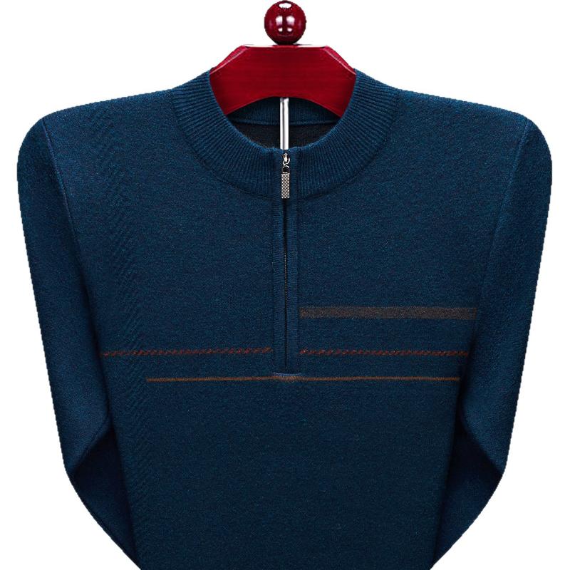 Autumn Winter Half High Neck Half Zip Anti Pilling Sweater Men's Middle Aged Casual Warm Knitted Thickened Undershirt