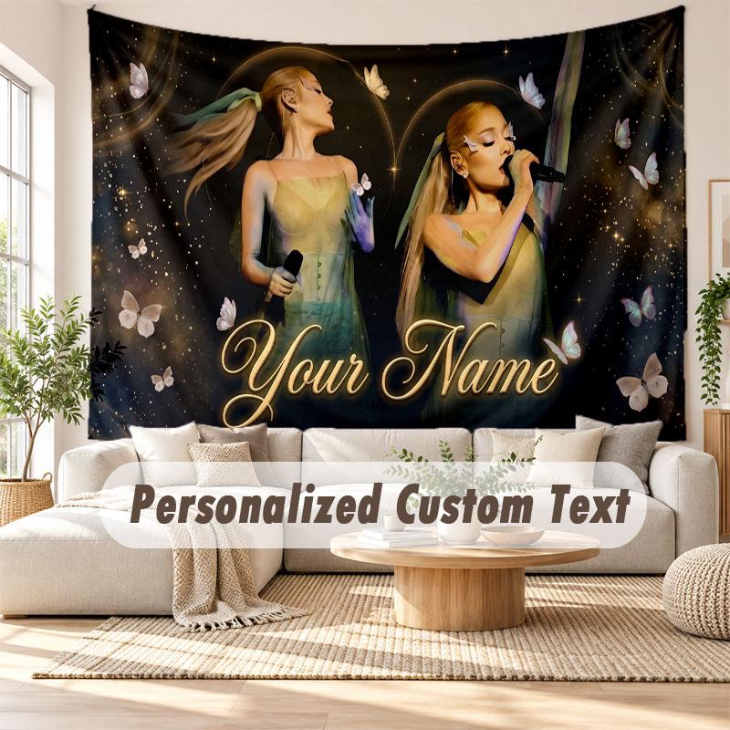 Benutzerdefinierte Namens-Wandbehang-Tapisserie, Ariana Grande Dekorative Hintergrund-Tapisserie für Wohnheim, Zuhause