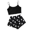 Women's Halloween Pajama Set with Vintage Floral Print Sleeveless Cami Top and Shorts Sleepwear