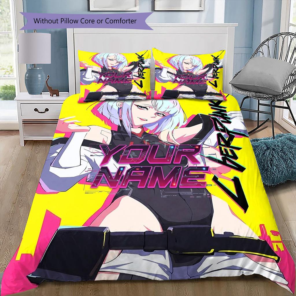 Cybernetic Future Heroine Custom Name Pattern Bedding Quilt Set Quilt Cover Pillowcase Home Birthday Gift(1 * duvet cover + 2 * pillowcase, without co