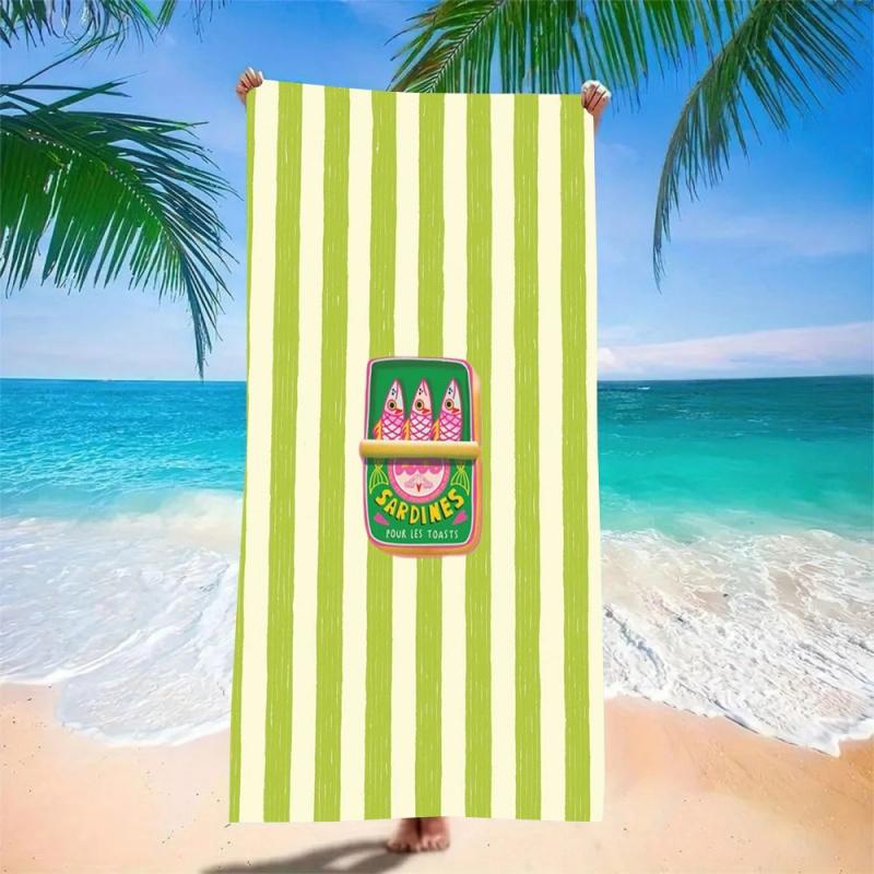 Sardine Gestreift Kunst Mikrofaser Strandtuch Saugfähig & Schnelltrocknend, Ideal für Picknick, Camping & Outdoor-Abenteuer, Sandfrei