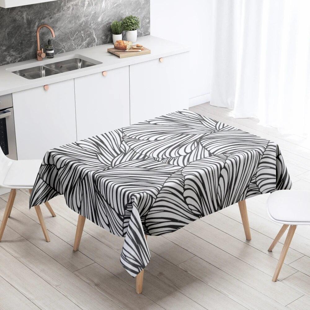 Black and White Corrugated Tablecloth Anti-Stain Waterproof Dining Table Home Decor Rectangular Kitchen Fireplace Countertop