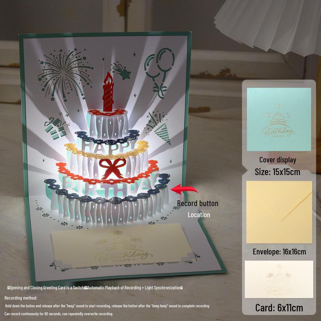 3D Pop-Up Birthday Sound Card with Recording Light - Cake Design for Boyfriend/Girlfriend Gift
