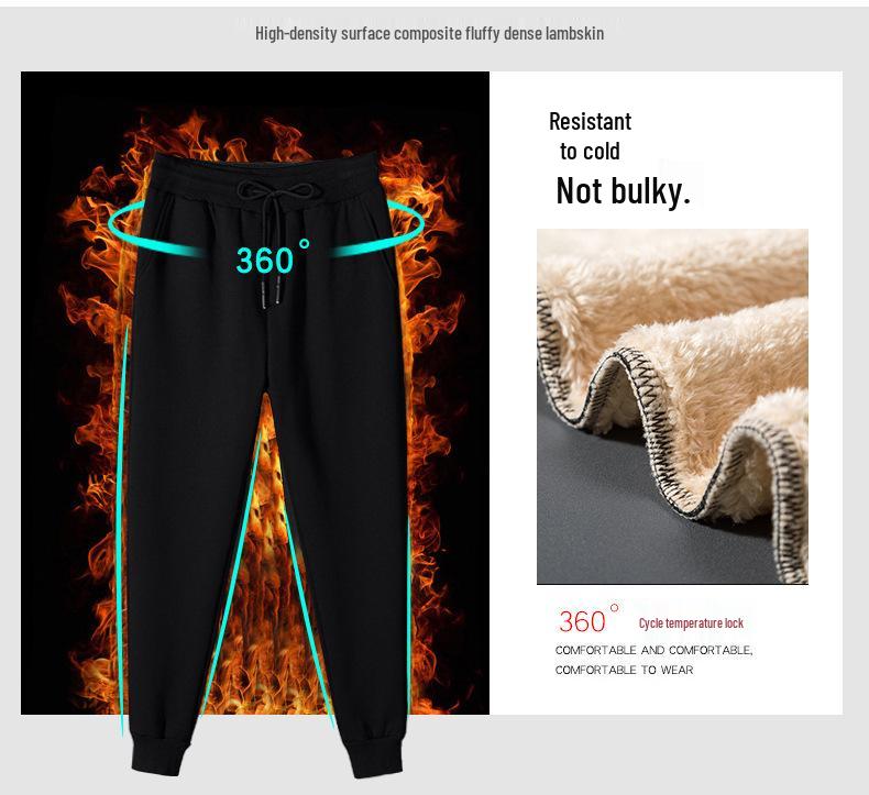 Men's 2024 Warm Lambskin Thickened Plus Velvet Sweatpants - Autumn/Winter Loose Fit Sports & Workwear Trousers