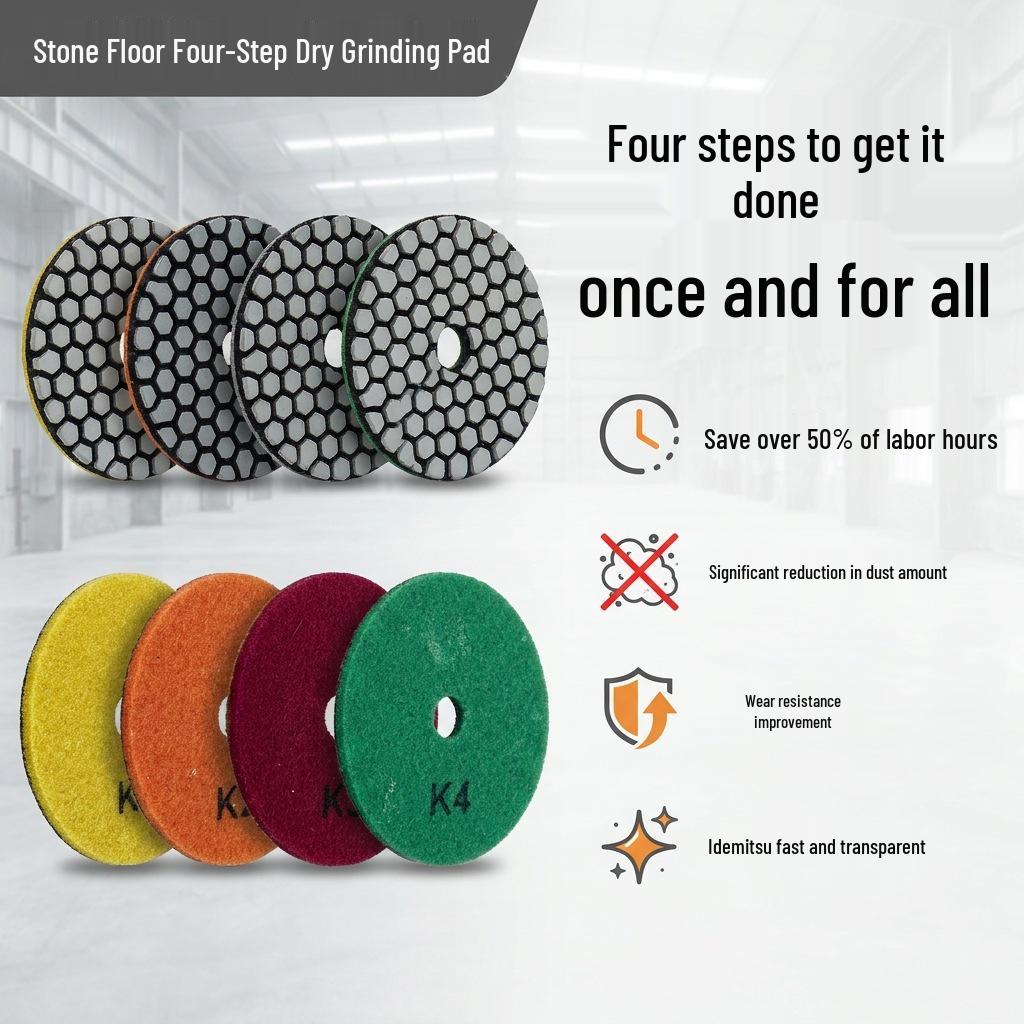 Four-Step Dry Polishing Pads: Quick Grind for Stone, 34-Inch Angle Grinders, Ideal for Marble & Granite Renovation.