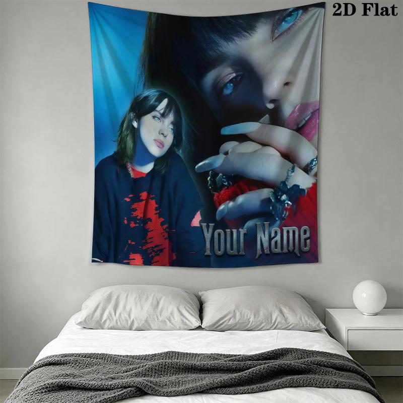 Billie Eilish Custom Name Wall Tapestry Aesthetic Wall Hanging Printed Fabric Blanket Decorative Tapestries for Bedroom Living Room Home Decor