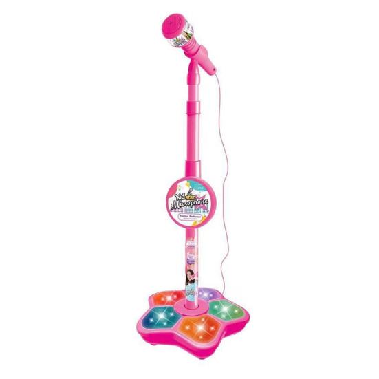 Kids Microphone Toy with Height Standing Stand Toddlers Boys Girls Karaoke Machine with LED Light Music Children Adjustable Mic Singing Musical Toy