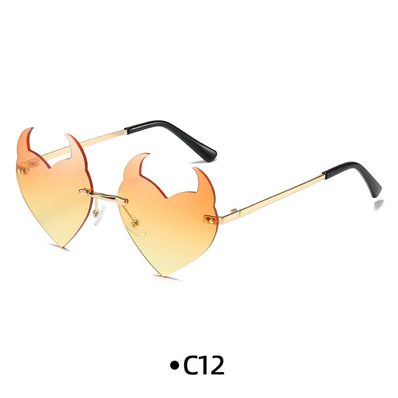 Novel Rimless Devil Ear Heart Shape Sunglasses for Women Men Trendy Creative Party Halloween Cosplay Glasses UV Protection