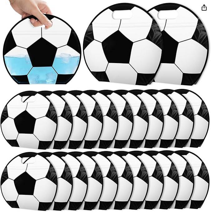 24 Pack Soccer Snack Bags with Handles Reusable Resealable Candy Bags Stand Up Bottom Gift Bags for Soccer Game Day Training Birthday Party Supplies