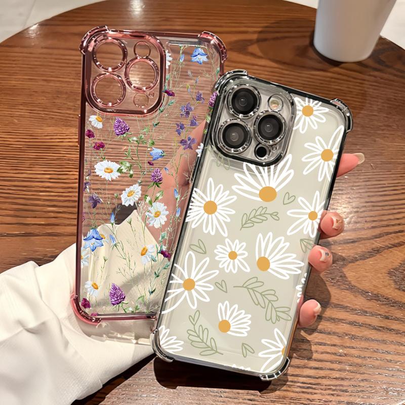 Flower Floral Print Electroplated Phone Casing For iPhone 17 11 13 14 16 15 Pro Max 14 Plus 12 Mini 17 Air 16E Fashion Soft Case