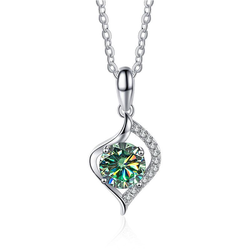 Women's 925 Sterling Silver Jewelry 1 Carat Moissanite Pendant Necklace For Wedding Simple Fashion Clavicle Chain