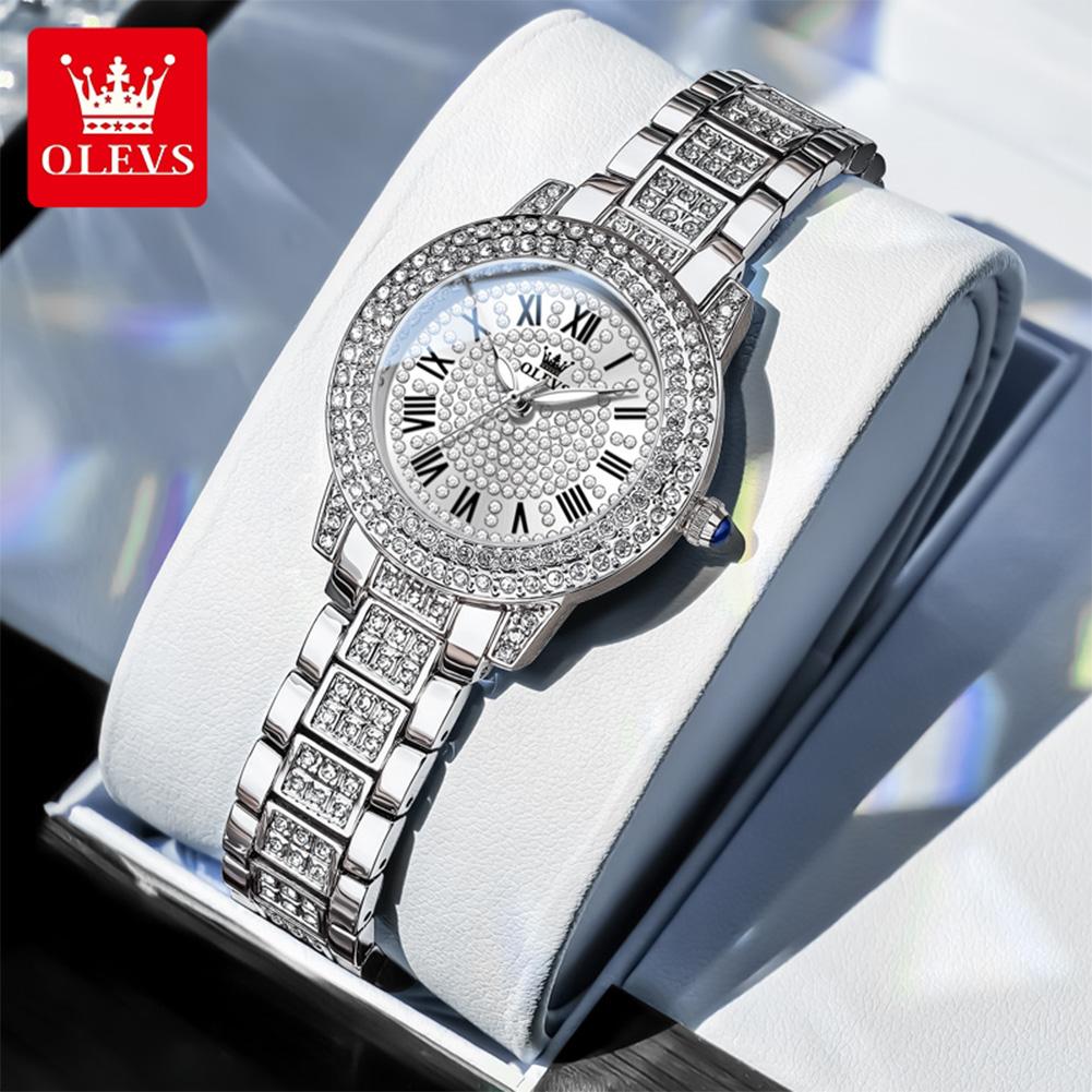 OLEVS 9943 Luxus Diamant Damen Uhr Mode Original Damen Römisch Eingelegtes Zirkon Zifferblatt Wasserdicht Damen Quarz Uhr Reloj Mujer