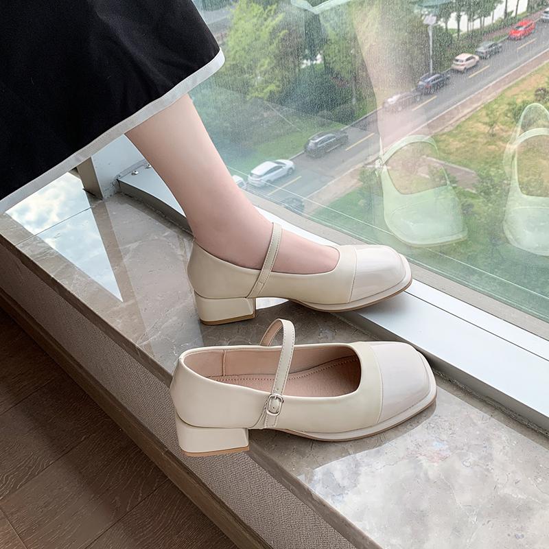 

Fashion Versatile Women s Flats New 2024 Spring Style Single Shoe Comfortable Rubber Upper Summer Season Shoe Medium Thick Heel 35 бежевый