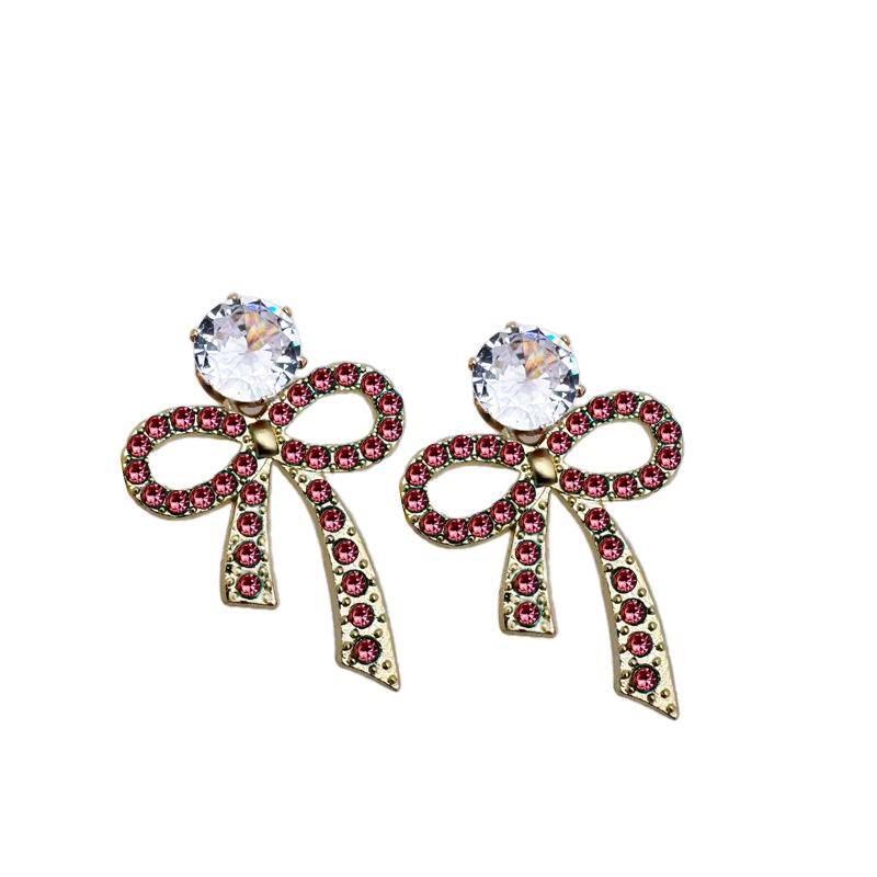 Корейская версия корейские серьги-гвоздики с бриллиантами и бантом нишевого цвета