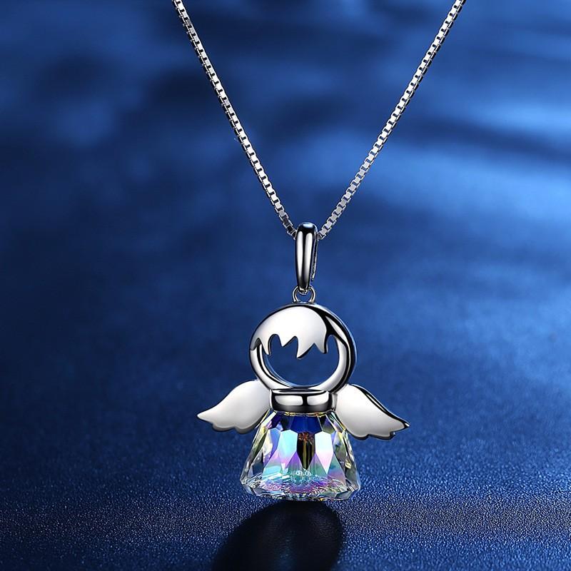 Austrian Crystal Angel Pendant Necklace O Chain Fashion Jewelry Women