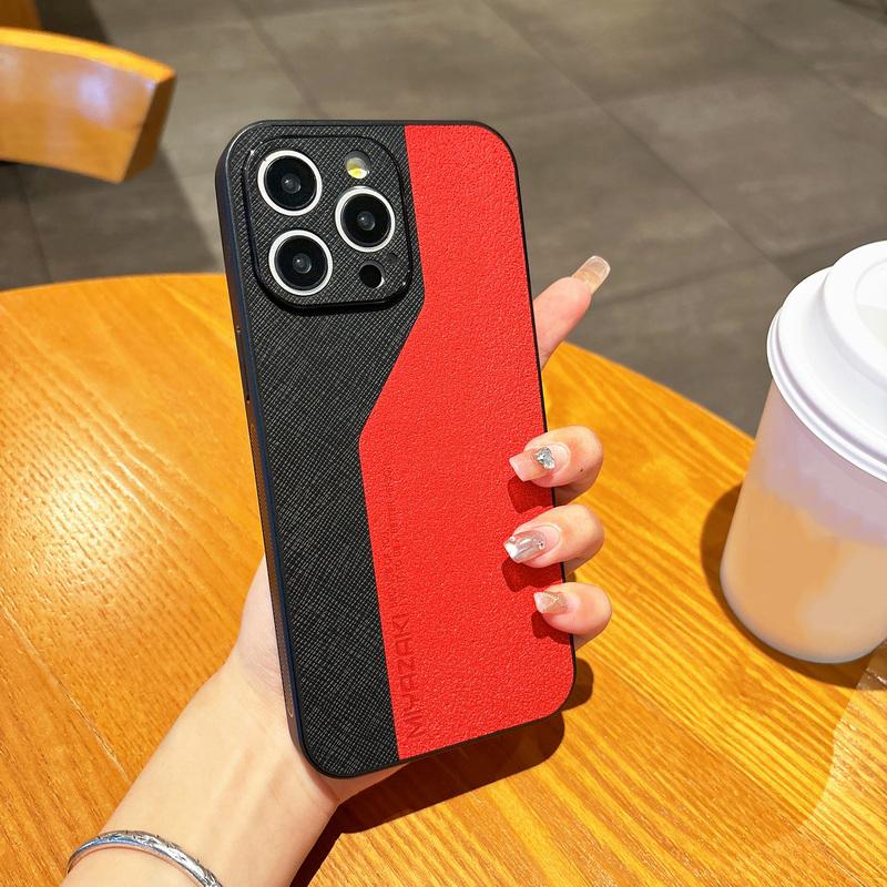 Color Matching PU Leather Phone Cover For iPhone 16 Pro Max 15 Pro 14 13 12 11 Matte Shockproof TPU Hard Slim Case