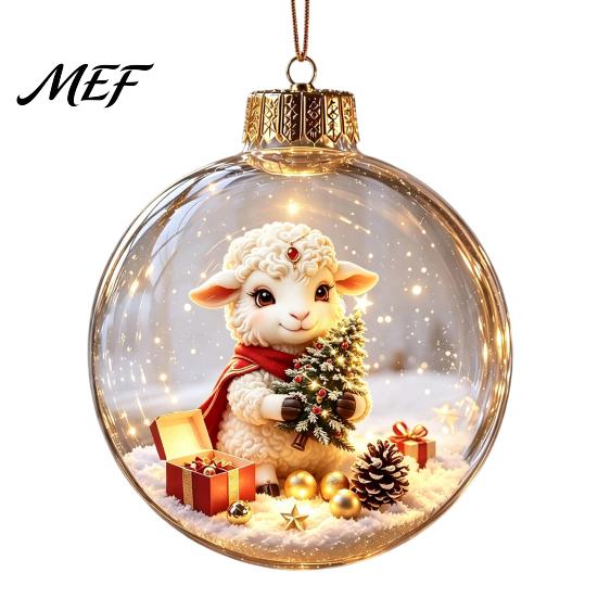 Decorative Hanging Balls Glowing Christmas Story Ornament, Light?Up Mini Holiday Scene Ball with Warm Party Favors LED Light, Clear Plastic