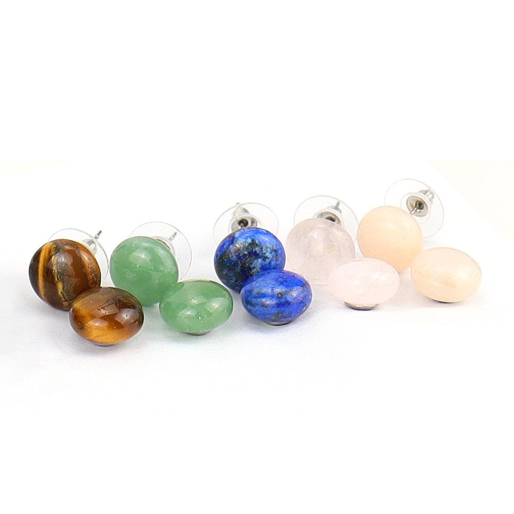 Tiktok Natural Semi-Precious Stone Crystal Tiger Stone Amethyst Bread Beads Stud Earrings Ball Earrings E45