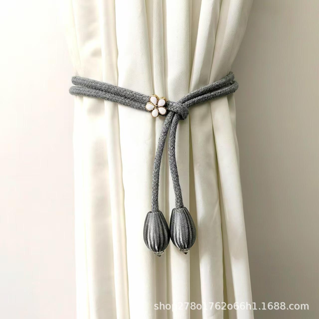 

Декоративные подхваты для штор из хлопковой веревки с деревянными бусинами, без сверления, современный цветочный дизайн 50cm серый