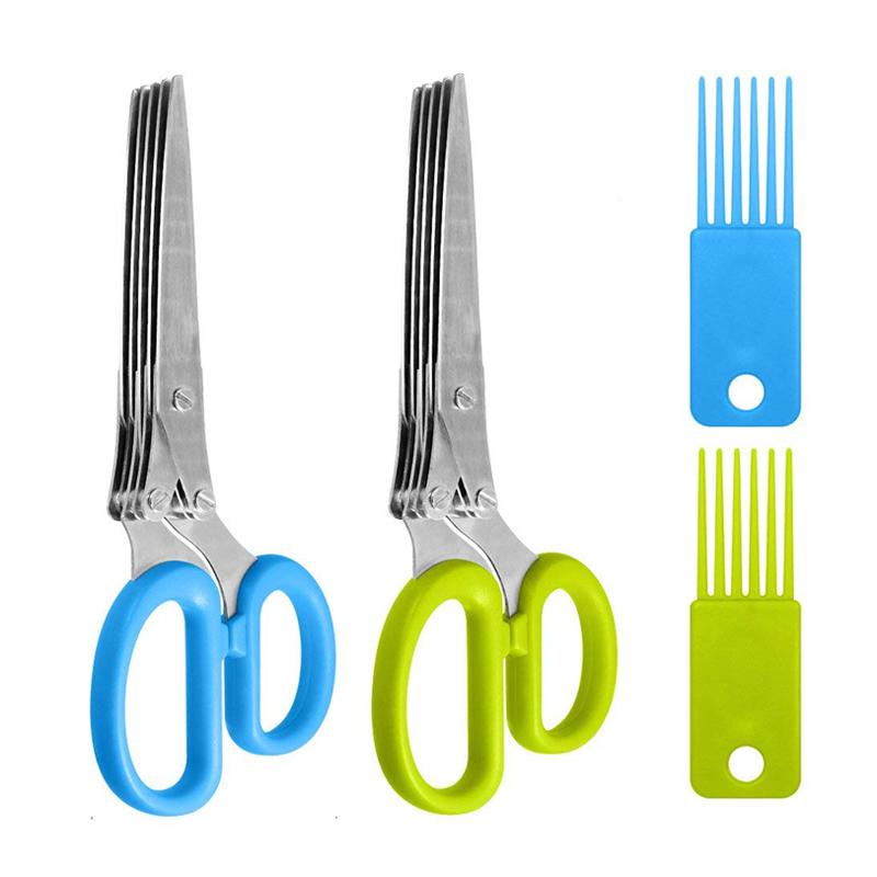 Stainless Steel Herb Scallion Scissors Multi-Layers Kitchen Scissors Green Onion Vegetable Cutter Cutting Tools Kitchen Gadgets