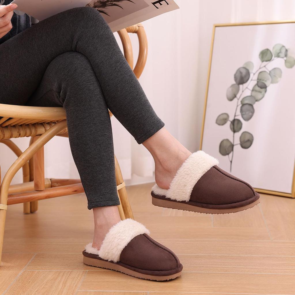 Fashion Crestar Fuzzy House Slippers for Women Fashion Faux Fur Collar Suede Slippers Women Men Fluffy Memory Foam Comfortable Slippers