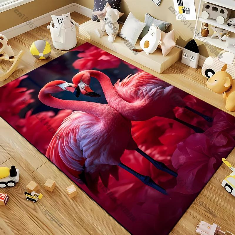 Multiple Sizes Flamingo and Love Pattern Carpets Bedroom Play Mats Rug Bedroom Decor Carpet Livingroom Rug Crawl Mat