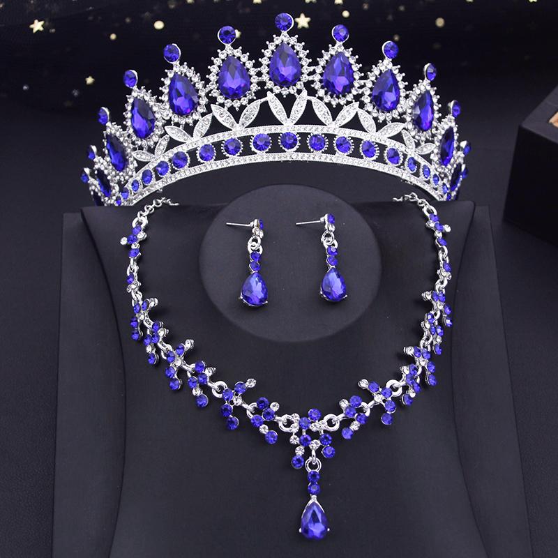 15 Colors Bridal Jewelry Sets for Women Wedding Crown Earrings Tiaras Set Necklace Bride Crown Jewelry Set Costume Accessory