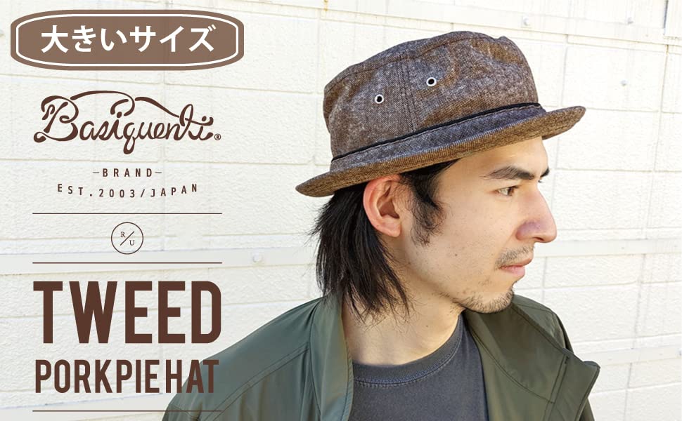 Basic Enchi Tweed Pork Pie Plus Size Hat, Men's, Brown,