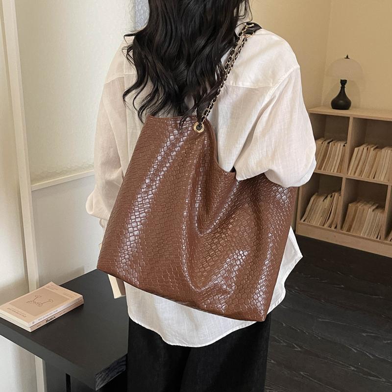 Woven Pattern Tote Bag Large Capacity PU Chain Bag Women's Shoulder Bag