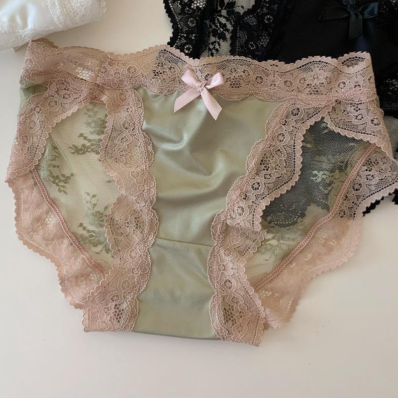 Female Spring and Summer Sexy Lace Transparent Mesh Yarn Low Waist Triangle Briefs