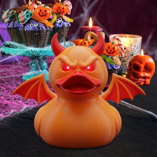 Demon Duck Figurine 3D Printed Devil Duck with Red Horns Bat Wings Halloween Gothic Collectible Statue Desktop Home Decor for Teens Adults