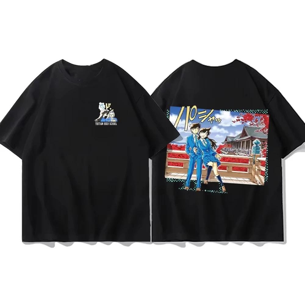 Detective Conan Conan & Haibara Ai Manga Sketch Print T-Shirt | Gosho Aoyama Signature Anime Merch | Unisex Cotton Casual Short Sleeve Tee