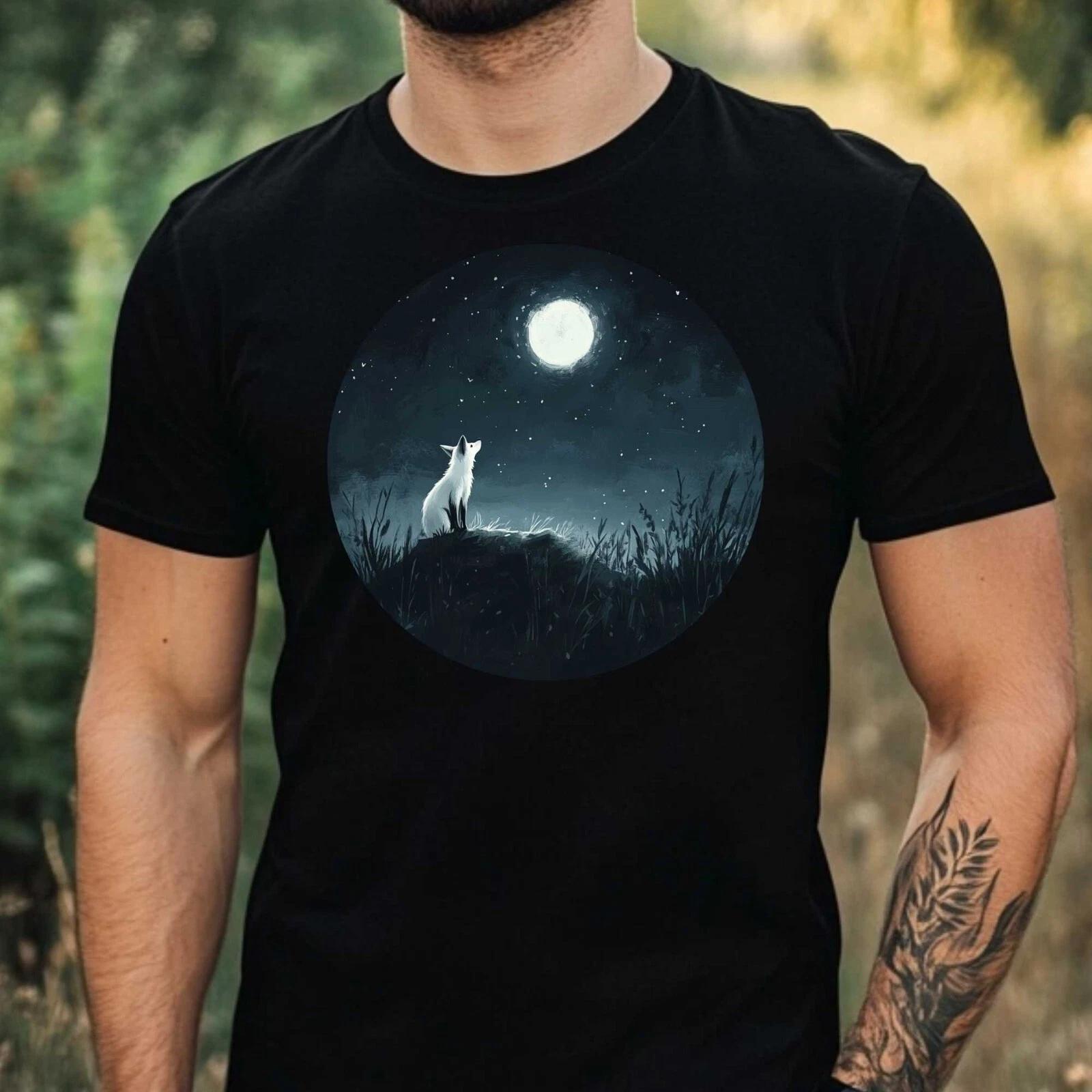 T-Shirt Herren Fuchs im Mondlicht Motiv Baumwolle Größe XS bis 5XL XS