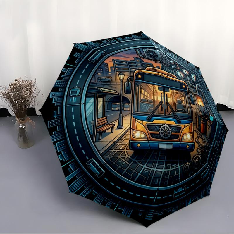 Urban Transit Circle pattern umbrella, portable and foldable design, 8 ribs, a casual accessory for Halloween, Christmas, and birthday gifts.
