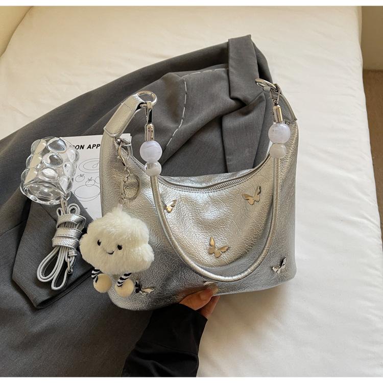 

Foreign butterfly small bag women s 2025 new Korean version retro niche messenger bag fashion casual underarm shoulder bag серебряный