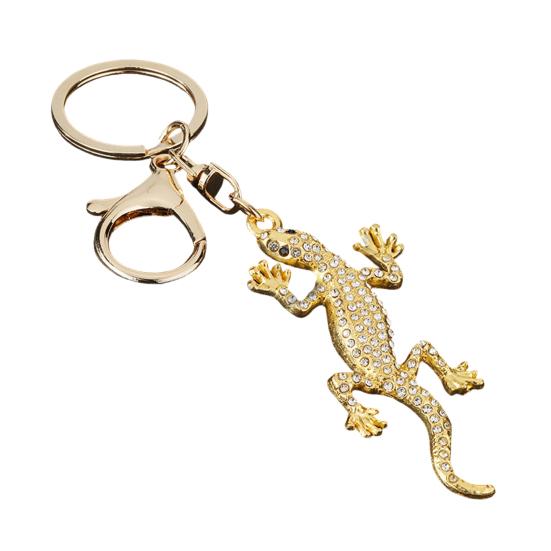 

Keychain Pendant Sparkling Rhinestones Gecko Shape Zinc Alloy Key Holder with Electroplated Lobster Clasp Backpack Accessory