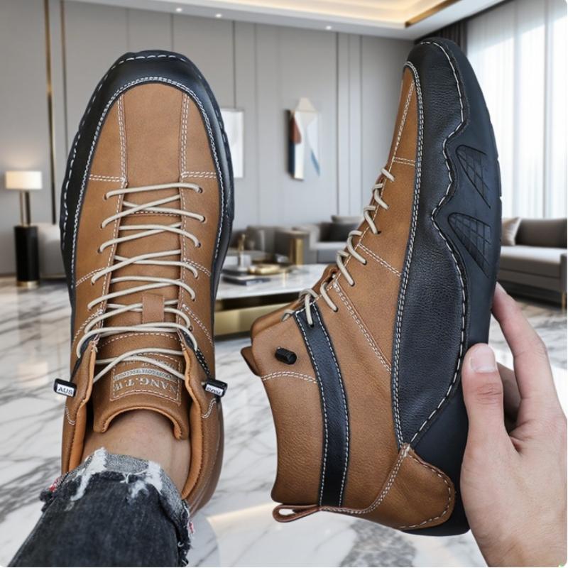 Men's Ankle High Leather Driving Shoes Bold Color Block Comfy Stylish Flat Shoes Ankle Suppor Two Tone High Top Casual Sneakers