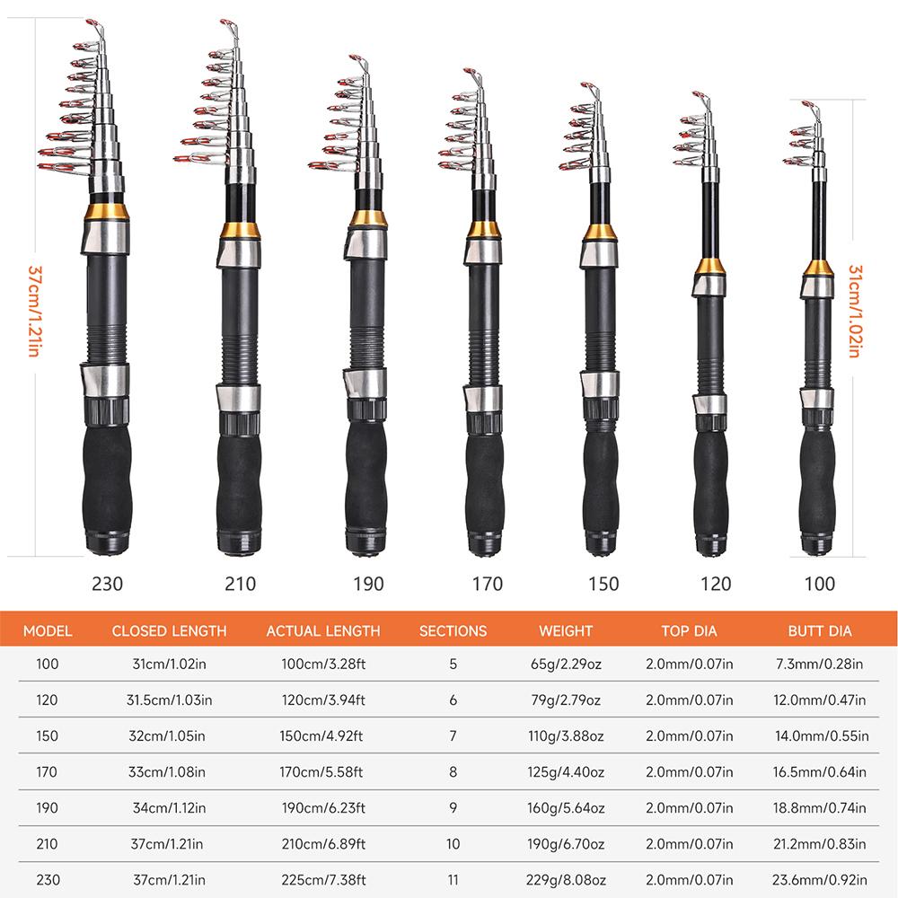 Super Mini Krótkie Wędki Teleskopowe Spinningowe 1.0M-2.3M Wygodne Łatwe do Przenoszenia Towary Wędkarskie Akcesoria