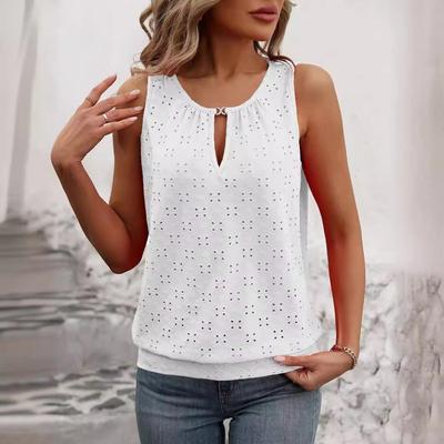 Ladies' Elegant Sleeveless Vest -Semi Transparent Round Neck Lightweight Top, Medium Stretch Casual, Sleeveless Butterfly Pattern, Non Transparent