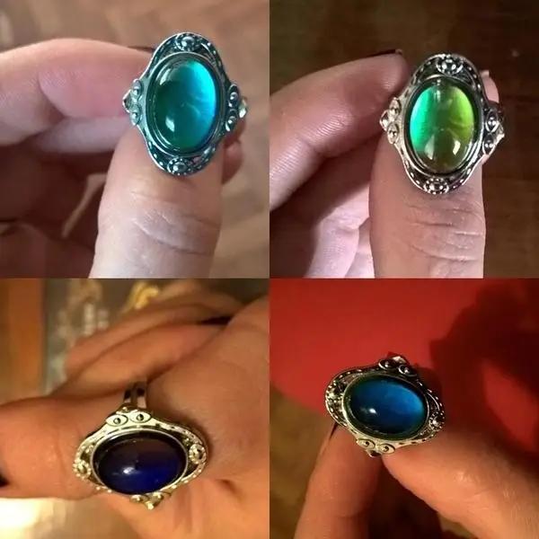 Kreativer magischer Ring Edelstein Farbwechselring Herzförmig Verstellbar Temperatur Schmuck-Accessoire Geschenk Beliebtes Accessoire