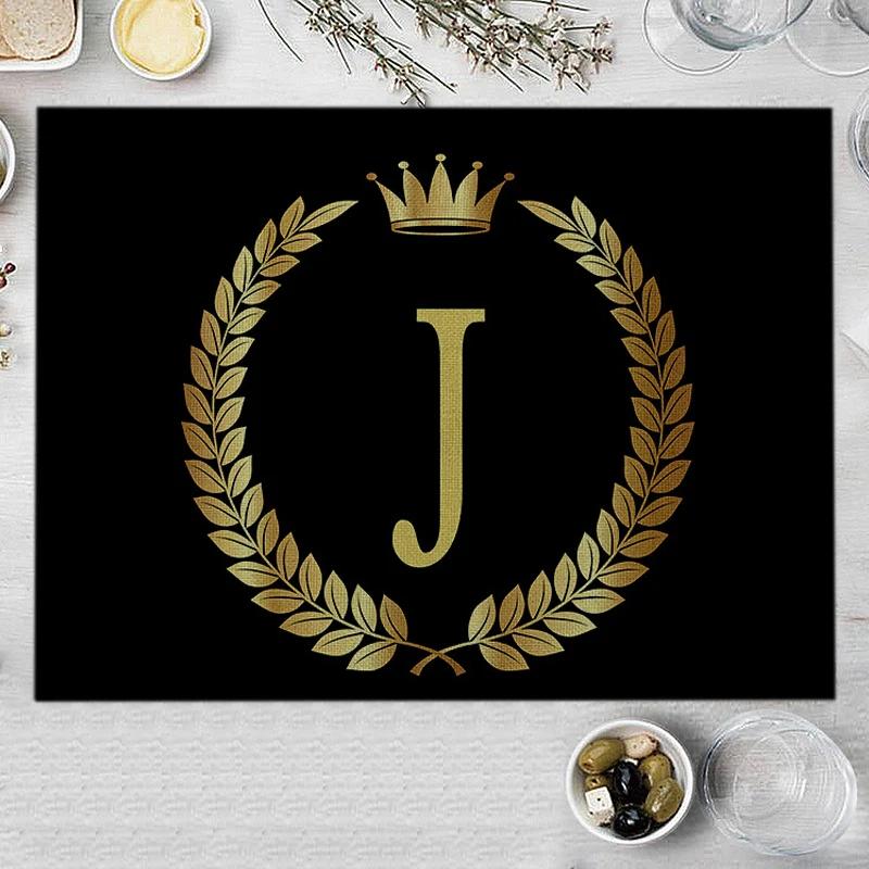 1PC Home Decor Black Gold Letter Printing Linen Placemat for Dining Table Drink Coaster Home Decoration Modern Kitchen Cup Pads