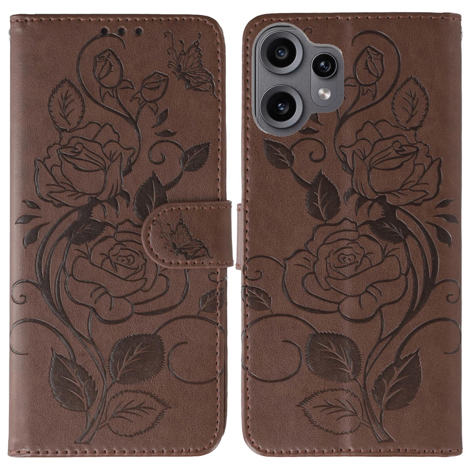 

Для CMF Phone 2 Pro Чохол Гаманець Підставка Тиснений Троянда Метелик Шкірзамінник Чохол для Телефону Brown